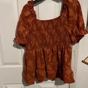 Rust Floral Smocked Top